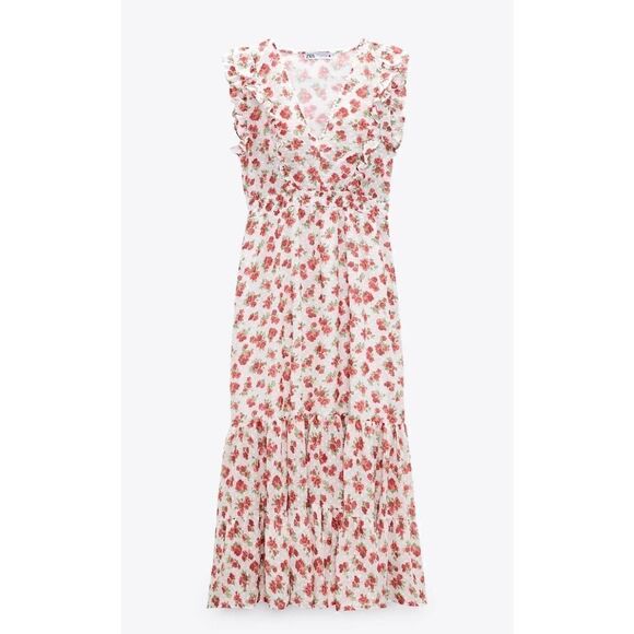 Zara Floral Print Dress Ruffled New - Picture 9 of 9